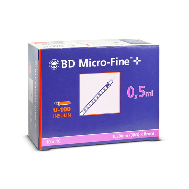 BD Microfine+ 0.5ml - 0.30mm (30g) x 8mm Syringes with Needles (Pack of 100)